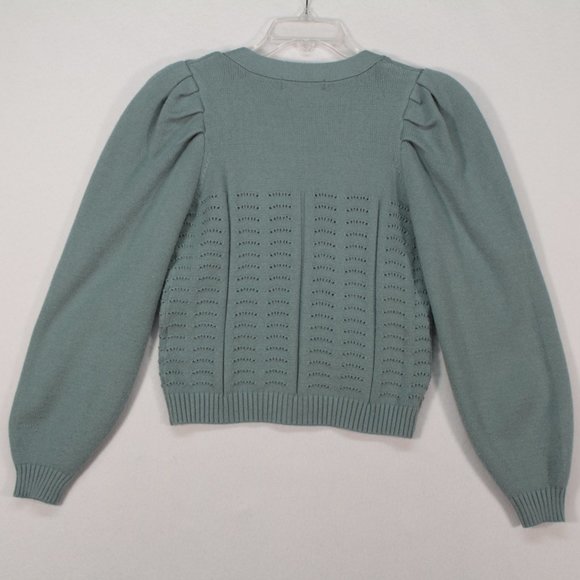 Philosophy Sweater Women's Small Blue/Green Long Sleeve Solid Cropped - Picture 8 of 10